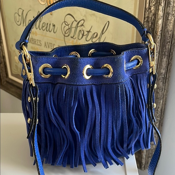 MILLY Blue Fringe Bucket Bag - Picture 5 of 14